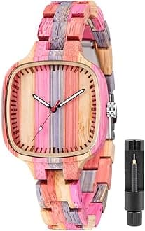 Womens Wooden Watch with All Wood Strap Analog Classic Design Colorful Bamboo Ladies Watches for Women, Couples