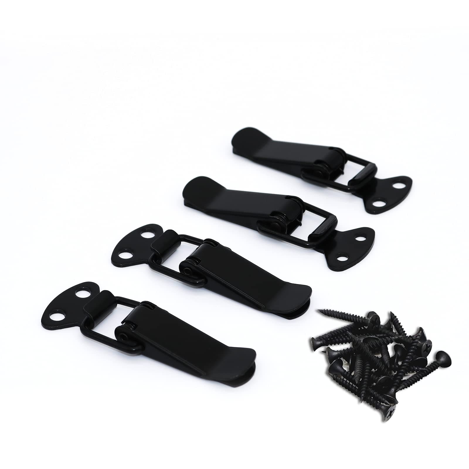 Black Toggle Latch, Steel Spring Loaded Toggle Latch, Black Catch Hasp Clamp Clip Lock with Black Steel Drywall Screws for Cabinet, Wooden Case, Box, Chest(4 Pack)