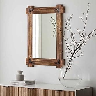 MeMoreCool Rustic Wooden Framed Wall Mirror, Farmhouse Decorative Vanity Mirror, Wall Mounted Rectangular Mirror for Bathroom, Bedroom, or Living Room, 40x28 Inches
