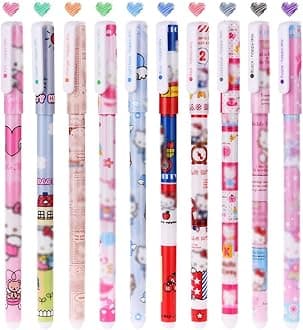 Cute Colour Pens, 10pcs Hello Kitty Gel Pens, 0.38mm Roller Ball Pen Colourful Gel Ink Pen for Kids Girls Boys Children Students Teens Office Gifts Fine Point