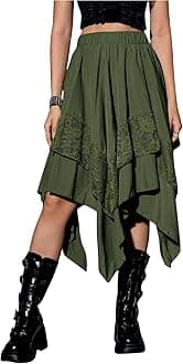 Women's Renaissance Flowy Fairy Skirt Y2k Contrast Lace Layered Asymmetrical Midi Skirts