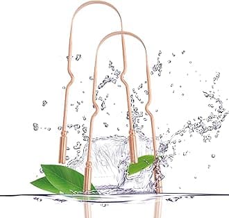 Copper Tongue Scraper (2 Pack), Tongue Cleaner for Reduce Bad Breath, Tongue Scrapers for Adults & Kids, 100% Copper Metal Tongue Scrubber Set for Oral Care & Easy to Use (round-bead)