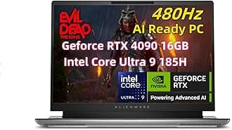 NewDell Alien.Ware X16 R2 Gaming Laptop 16" FHD+ 480Hz 3ms, Inte.l Core Ultra 9 185H AI PC 32GB RAM 4TB SSD, Geforce RTX 4090 16GB GDDR6, Thunderbolt Wifi7 Backlit Keyboard Win 11-Lunar Silver
