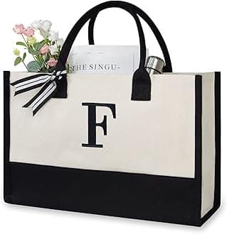 TOPDesignPersonalized Initial Canvas Beach Bag, Monogrammed Gift Tote Bag for Women