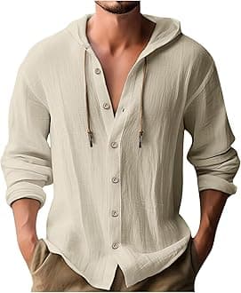 – Linen Hoodies for Men UK Sale, Casual Drawstring Hoody Sweatshirts Long Sleeve Button Down Shirts Plain Hooded Pullover Athletic Hoodies Cotton Linen Shirt Gym Sports Shirts Comfy Running Tops