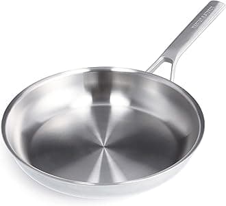 Tri-Ply Stainless Steel 10” Frying Pan Skillet, Professional Cooking, Multi Clad, Heats Evenly, Drip-Free Pouring Edges, Browning, Induction, Durable, Oven & Dishwasher Safe