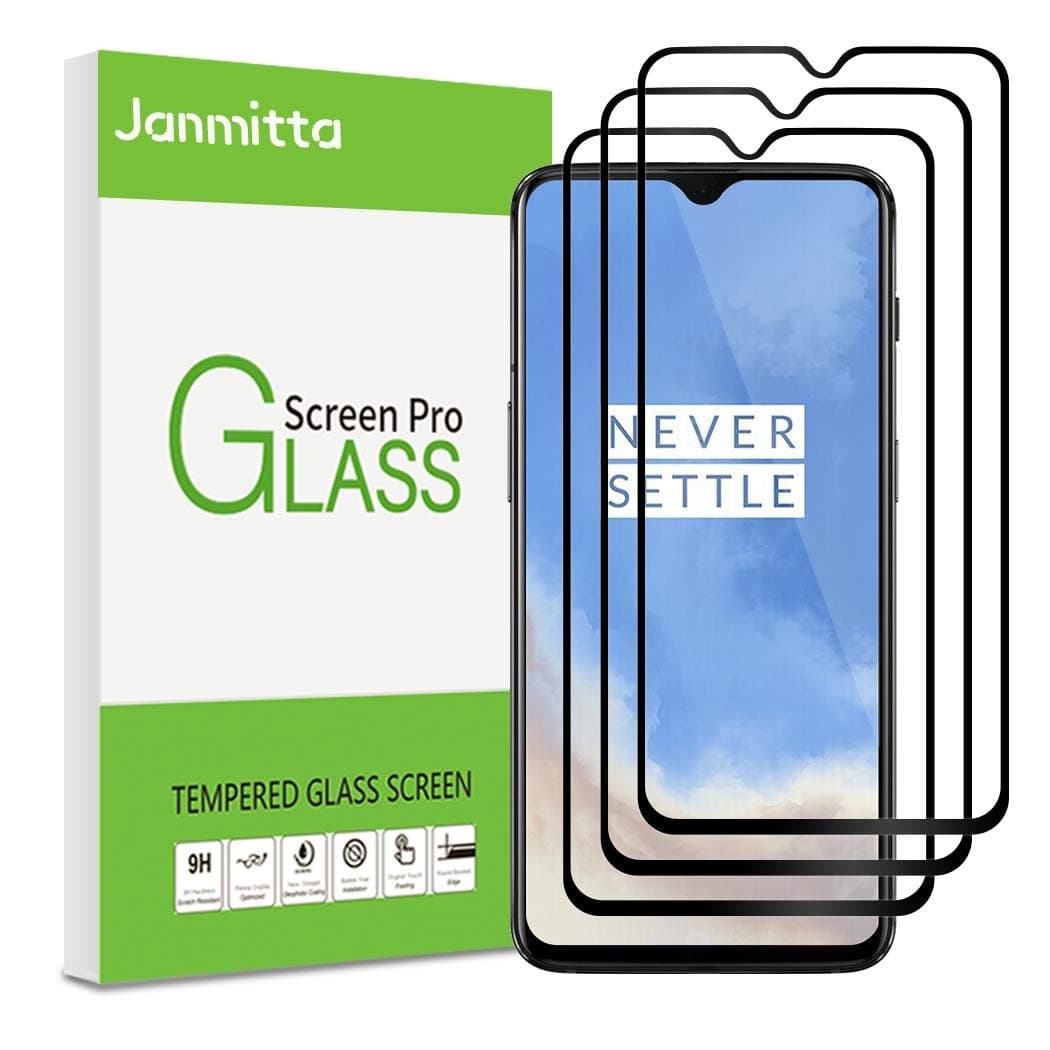 Janmitta for Oneplus 7T Screen Protector [3 Pack], 2.5D High Definition 0.3MM 9H Hardness Tempered Glass, [Anti-Scratch] Protective Film Cover with Oneplus 7T (Black)
