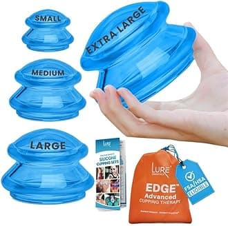 Lure Essentials Edge Cupping Set – Ultra Clear Blue Silicone Cupping Therapy Set for Cellulite Reduction and Myofascial Release - Massage Therapists and Home Use (Set of 4, Blue)