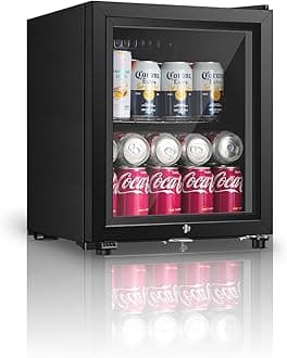 Beverage Refrigerator, 1.3 Cu.ft Mini Fridge with Double Glass Door, Cooler for Soda, Beer or Wine for Home, Office or Bar with Adjustable Removable Shelves (Black)