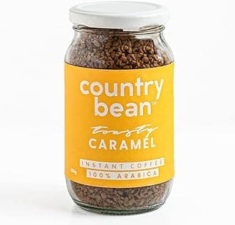 Country Bean Caramel Instant Coffee Powder 100 Gm | Arabica, Freeze-Dried, Flavoured Coffee | No Added Sugar | Makes 50 Cups - Jar