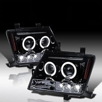 Autozensation Compatible with 2005-2012 Nissan Xterra, Left + Right Pair Headlamps Assembly, Black Smoke Halo Projector Headlights