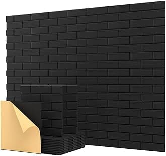 Soundproof Wall Panels, Sound Proof Panels for Wall,12 Pack Acoustic Panels Sound Absorbing Self Adhesive, Brick Acoustic Wall Panels for Home, Room, Ceiling, 12"×12"×0.4", Black