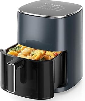 Sweetcrispy Air Fryer 6QT with Window, Square Airfryer Oven 12-in-1 for Family, 400°F Rapid Air Crispy Technology, Roast Bake Dehydrate, Nonstick & Easy-Clean Basket,Grey Black