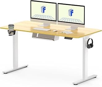 FLEXISPOT140 x 60 cm Electric Standing Desk, Sit Stand Table Height Adjustable Desk with Backpack Hook and Memory Smart Pannel, Home Office, Maple