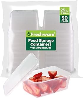 Freshware Food Storage Containers [50 Set] 25 oz Plastic Deli Containers with Lids, Slime, Soup, Meal Prep Containers, BPA Free, Stackable, Leakproof, Microwave, Dishwasher and Freezer Safe