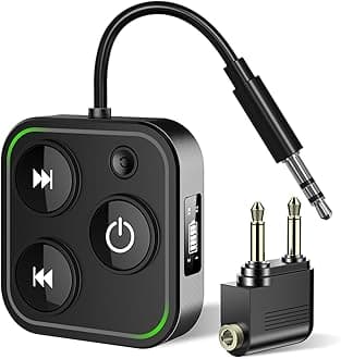 2026 Bluetooth 5.4 Transmitter & Receiver, 2-in-1 Wireless Adapter for Airplane & Headphone, Dual Link, Fast TX/RX Switch, Type-C, Battery Indicator, Built-in Mic & LED Light for TV/PC/Car