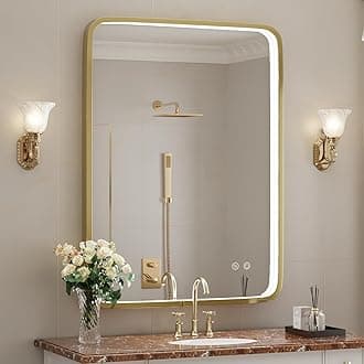 24x32 Inch LED Bathroom Mirror with Lights,Gold Metal Frame Wall Mounted Lighted Vanity Mirrors for Wall,Anti-Fog 3000K/4500K/6000K Dimmable Led Mirror,ETL Listed LED Driver(Horizontal/Vertical)