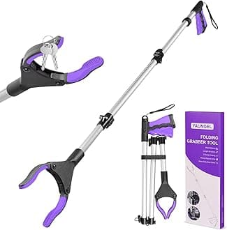 YAUNGEL 43'' Litter Pickers, Grabber Stick with Magnet, Grabber for Disabled, Extra Long Foldable Litter Pickers for Adults, 108CM Pick Up Stick Grabber with 360° Rotating Jaws Reaching Aids (Purple)