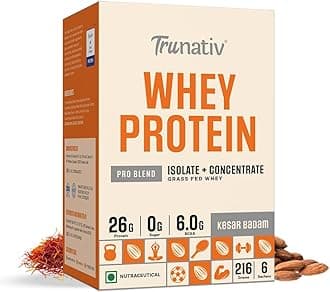 Pro Blend Whey Protein Powder Isolate & Concentrate | 100% Light & Clean Protein Powder | 26g Protein | 6g BCAA | 12.52g EAA | No added sugar | Kesar Badam | 216g