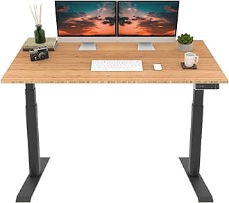 FLEXISPOT E6 Pro Oval Leg Dual Motor 3 Stages Bamboo Electric Standing Desk 60x30 Inch Whole-Piece Board Height Adjustable Electric Sit Stand Up Desk (Black Frame + Bamboo Desktop)