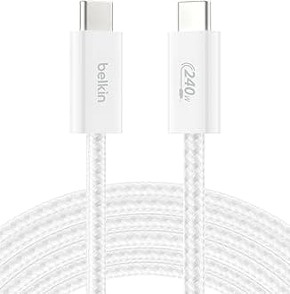 Belkin USB C to USB C Cable, 9.9ft, 240W - Type C Charger, iPhone Charger Cord, Soft, Braided, Flexible for iPhone 17, Galaxy S25, Pixel 10, MacBook, Chromebook, iPad Pro, Switch Steam Deck – White