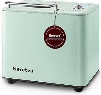 Neretva Bread Maker, 20-in-1 2LB Bread Machine Dual Heater & Nonstick Ceramic Pan Bread Makers Machine All Metal Compact for Gluten Free/Dough Maker/Meat Floss/Jam/Yogurt/Breadmaker Recipe-Light Green