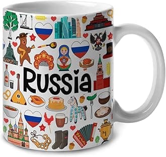 Lotacy Russia Symbols Colorful Coffee Mug, Russia Ceramic Mug 11 oz Coffee Mug, Russia Souvenir and Gifts, Gift Idea for Russian Men and Women
