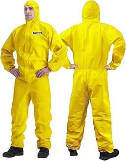 YIBER Hazmat Suit Disposable Coverall | Full Body Painters Suit in 7 Sizes with Multiple Specifications for Men & Women - X-Large, Yellow, 1