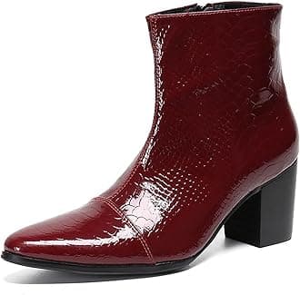 SantimonSantimon Mens Boots Casual Patent Leather Chelsea Dress Boots Zipper on Side Mid Calf Boots for Men
