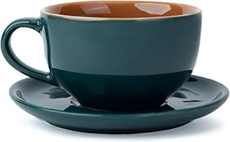 Shay Large Ceramic Coffee Cup Saucer Set, Teal Green, 320ml | Cappuccino Cup | Glossy Finish | Premium Porcelain | Microwave Safe (XL Cup Saucer - Teal Green)