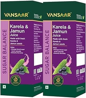 Vansaar Karela & Jamun Juice-1L (Pack of 2)| Blood sugar level management | Suitable for diabetes & prediabetes care