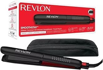 Revlon Smoothstay Coconut Oil-Infused Hair Straightener (25mm Triple-Coated Ceramic Plates, Floating Plates with Rounded Edges, Customizable Temperature up to 235°C, Travel Pouch Included) RVST2211P
