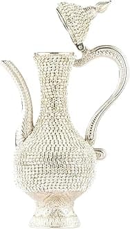 Steel Water Bottle Pitcher with Zirconia Stones | Handmade Metal Carafe Water Tea Coffee Jug Vintage Bottle | Turkish Ottoman Zamzam Pitchers (240 ML / 8.1 Oz, Zirconia Stone, Silver Color)
