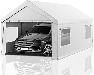 Carport 10x20 Heavy Duty Portable Garage,Carport Canopy with Roll-Up Windows & Doors,Portable Garage and Shelter with Removable Sidewalls,Car Tent Garage with All-Season Tarp for Bike Truck Lawnmower