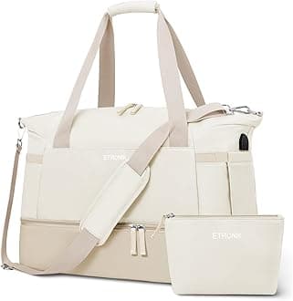 Gym Duffel Bag for Women, Sports Travel Bag with USB Charging Port, Weekender Overnight Bag with Wet Pocket and Shoes Compartment for Women Travel, Gym, Yoga (Beige/Khaki)