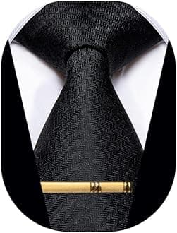 Men's Neckties Striped Tie and Plaid Neckties for Men Woven Silk Tie Gold Tie Clip Set