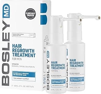 BosleyMD Minoxidil Spray, Extra Strength Thinning Treatment/Hairspray for Hair Loss and Hair Regrowth for Men, Topical Solution, No Mess Sprayer, 2-Pack, 2-month Supply