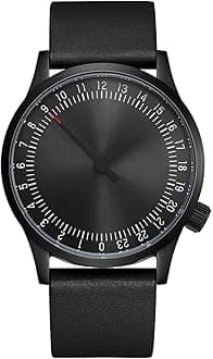 JIANDUN Swiss Movement Men's One Hand 24 Hour Watch Single Hand Black Case with Italian Leather Strap