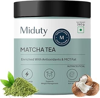 Miduty Matcha Tea Powder – Premium Culinary Grade - Sourced from Shizuoka, Japan - Supports Sustained Energy & Focus - With MCT Oil & Coconut Milk - 260g