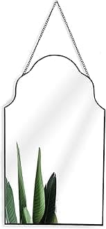 Decorative arched wall mirror, Metal Frame Wall Mounted Mirror With Chain for Home Decor, Bedroom Wall Mirror In Black Rim with chain (Black)