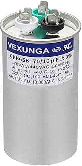 70/10 uF 70+10 MFD 370VAC or 440VAC Dual Run Start Round A/C Capacitor CBB65 CBB65B Air Conditioner Capacitors for AC Unit Fan Motor Start or Heat Pump or Condenser Straight Cool
