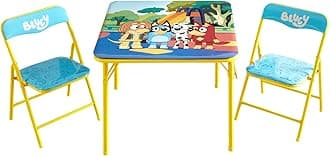 Idea Nuova Bluey Kids Table and Chair Set, 3 Piece Folding Activity Set with Square Table & 2 Chairs,Furniture for Playroom, Crafting, Ages 3+