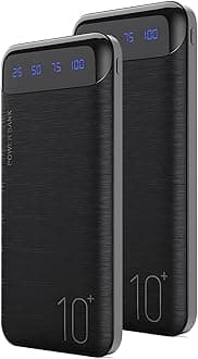 Power Bank 2 Pack 10000mAh Portable Charger with 2 USB 2.4A Outputs & USB C in/Out Slim Battery Pack for Huawei iPhone 16 15 14 13 12 iPad Samsung Galaxy Android Tablet