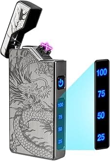 Electric Lighter - USB Rechargeable, Dual Arc Plasma Lighter, Windproof Flameless Lighters, Electronic Lighters with LED Battery Indication Gifts for Men Boyfriend Husband (Dragon Black)