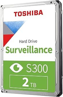 Toshiba 2TB S300 Surveillance 3.5" SATA Internal Hard Drive. 24/7 Operation, Supports 64 cameras, 128MB Cache, 180TB/Year workload,SMR-HDWT720UZSVA