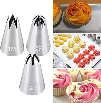 Piping Nozzles Large Set,3 Pcs Cake Piping Nozzles Tips Kit,DIY Cream Rose Flower Icing Nozzles,Cupcake Pastry Tips Tool for Cake Decorating(1M 2D 2F)