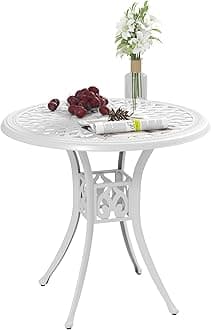 Outsunny 78 cm Round Garden Dining Table with Parasol Hole Antique Cast Aluminium Outdoor Table Only, White