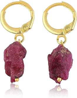 Raw Gemstone Hoop Earrings – Natural Crystal Stone Dangle Earrings for Women – Hypoallergenic Gold Plated Small Hoops – Handmade Lightweight Statement Jewelry