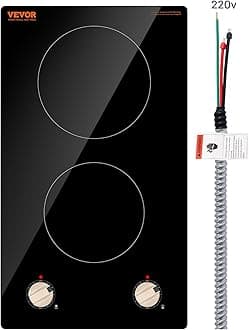 VEVOR Induction Cooktop, 3500W Electric Countertop Burner, 2 Burner Knob Control Stove, Built-in Induction Cooktop with 12 Temperature Settings, Glass Surface, Auto Shut-Off
