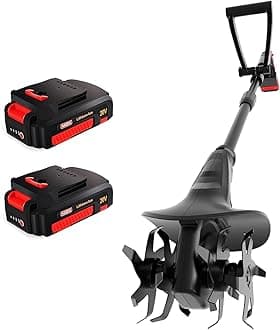 MZK 20V Cordless Tiller Cultivator with 24 Steel Tines,7.8-inch Wide Battery Powered Garden Cultivator, Mini Tiller for Gardening(2 * 2AH Battery and Charger Included)